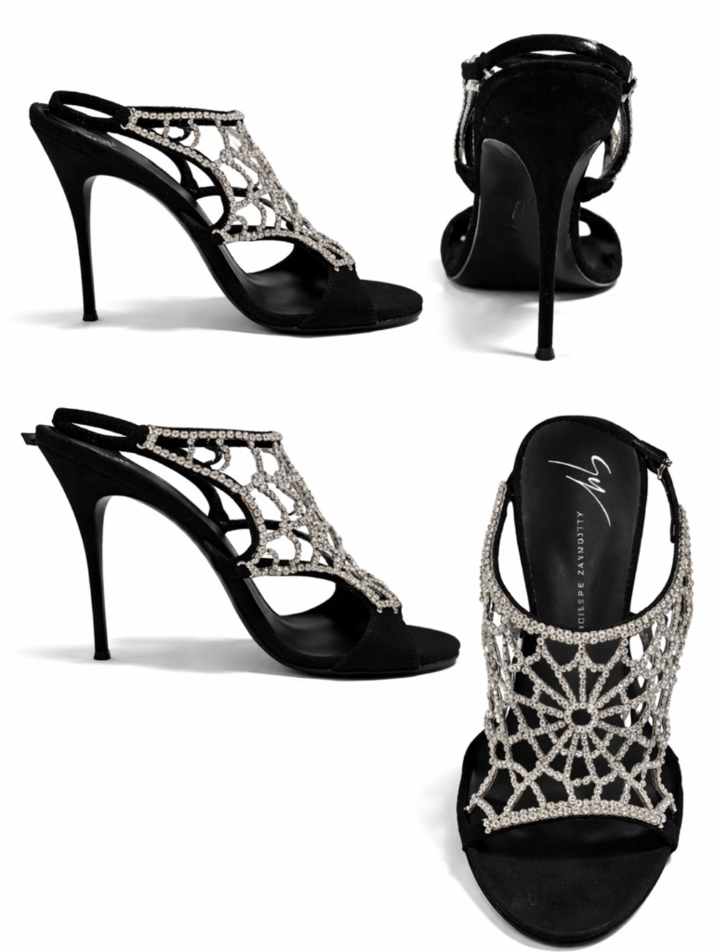 Giuseppe Zanotti Crystal Heels Black – Luxury Designer Sandals Size 8.5 - Picture 2 of 11